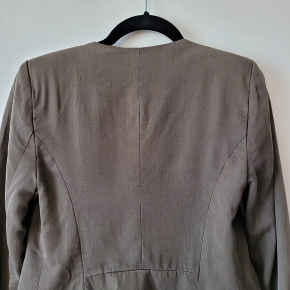 Dex Olive Green Blazer XS Waterfall Collar Open Front Asymmetric Hem - Picture 8 of 10